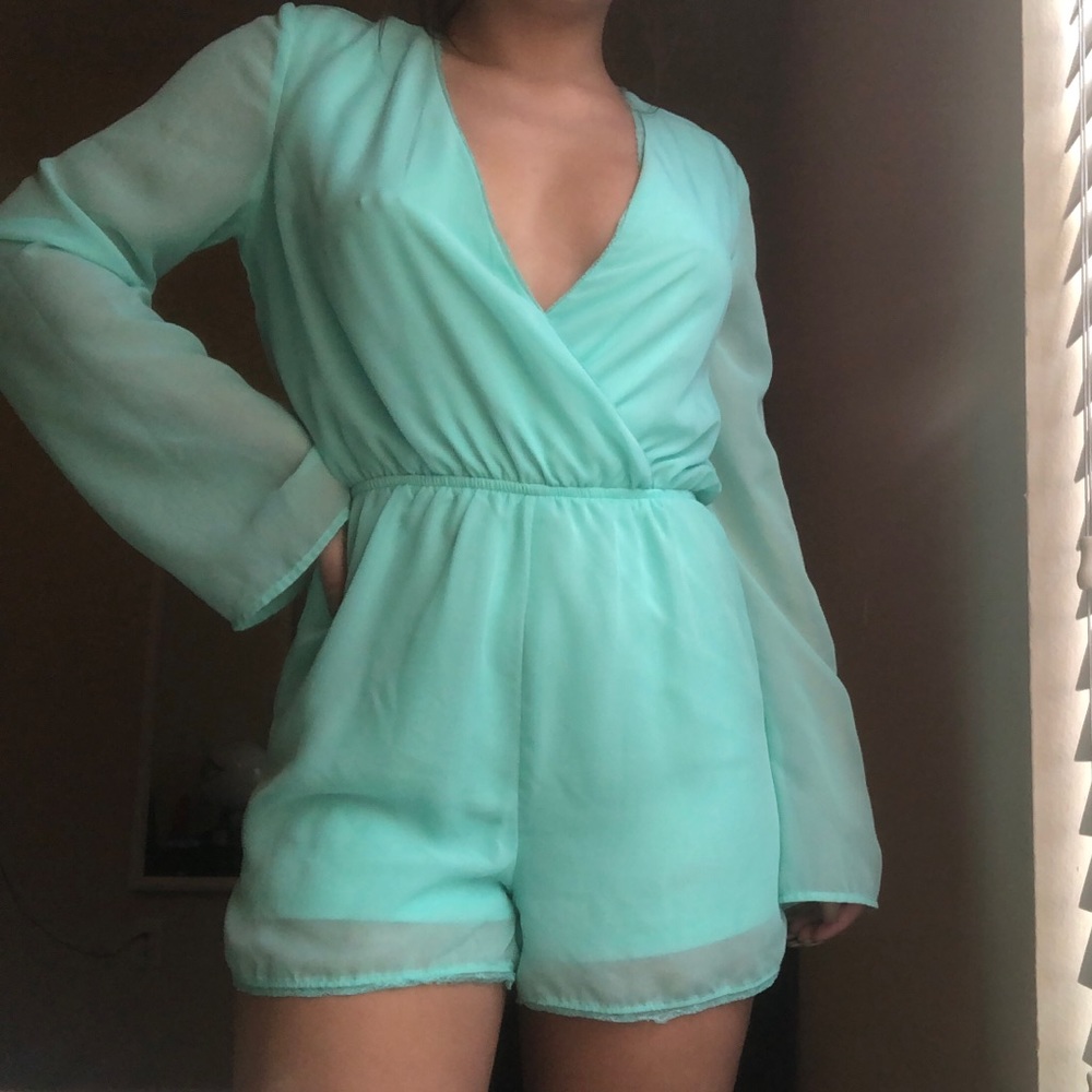 Sea Foam Colored Long Sleeve Romper